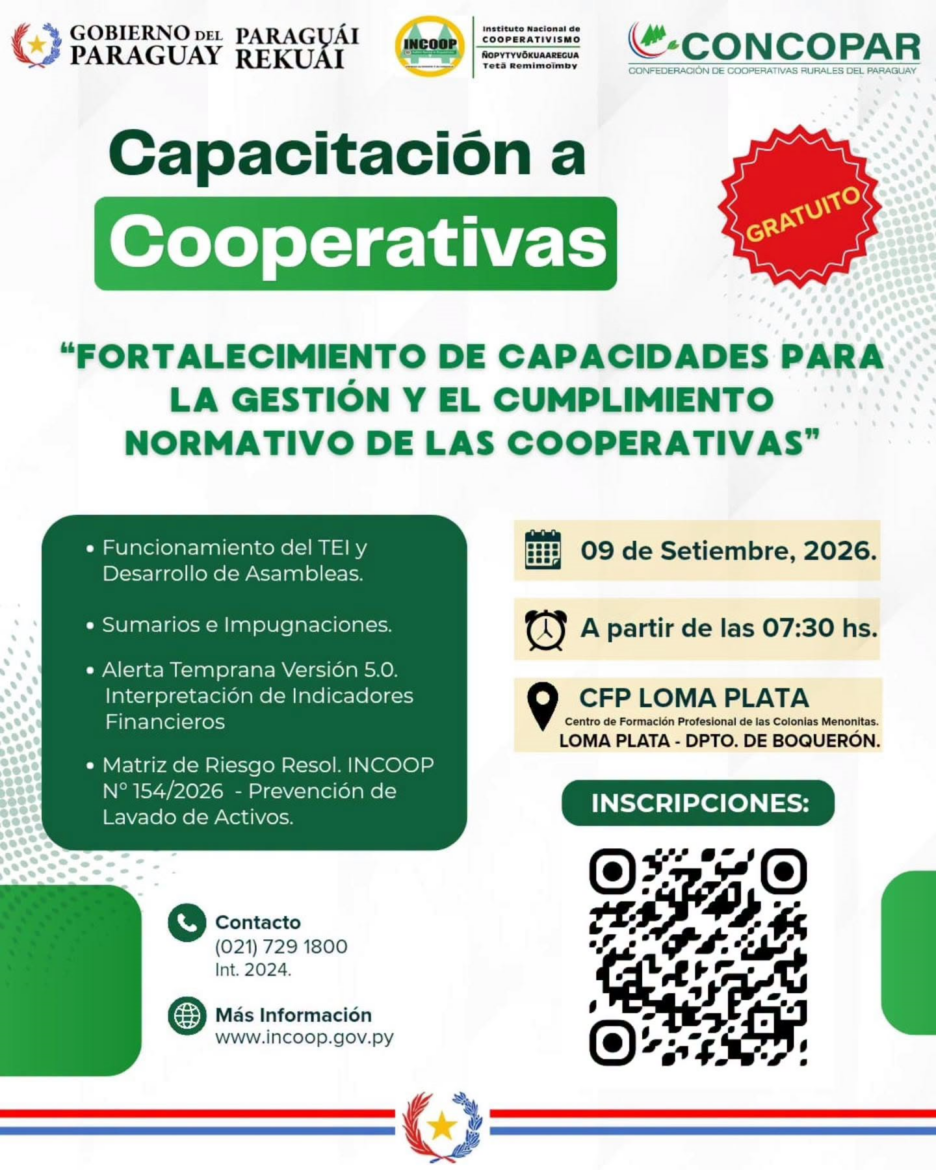 INCOOP y CONCOPAR capacitarán a cooperativas sobre gestión y cumplimiento normativo