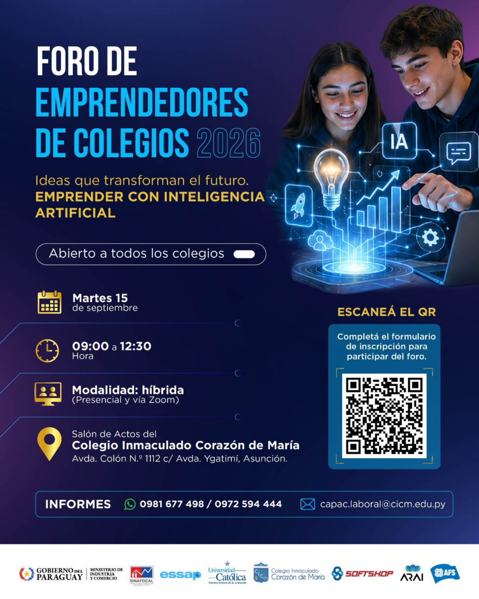Estudiantes participarán del Foro de Emprendedores de Colegios 2026